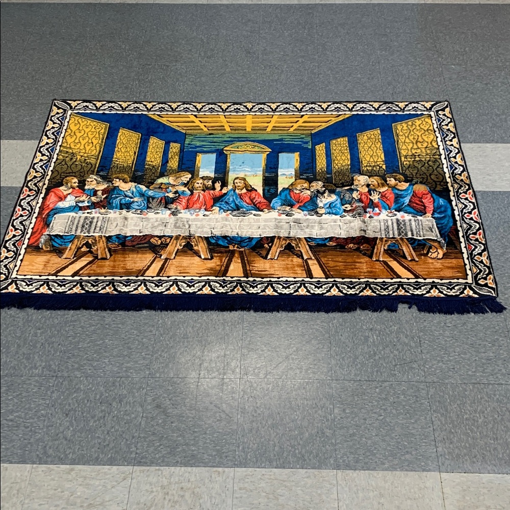Vintage vibrant Colorful Last Supper Tapestry 74lenght 49high fringe bottom